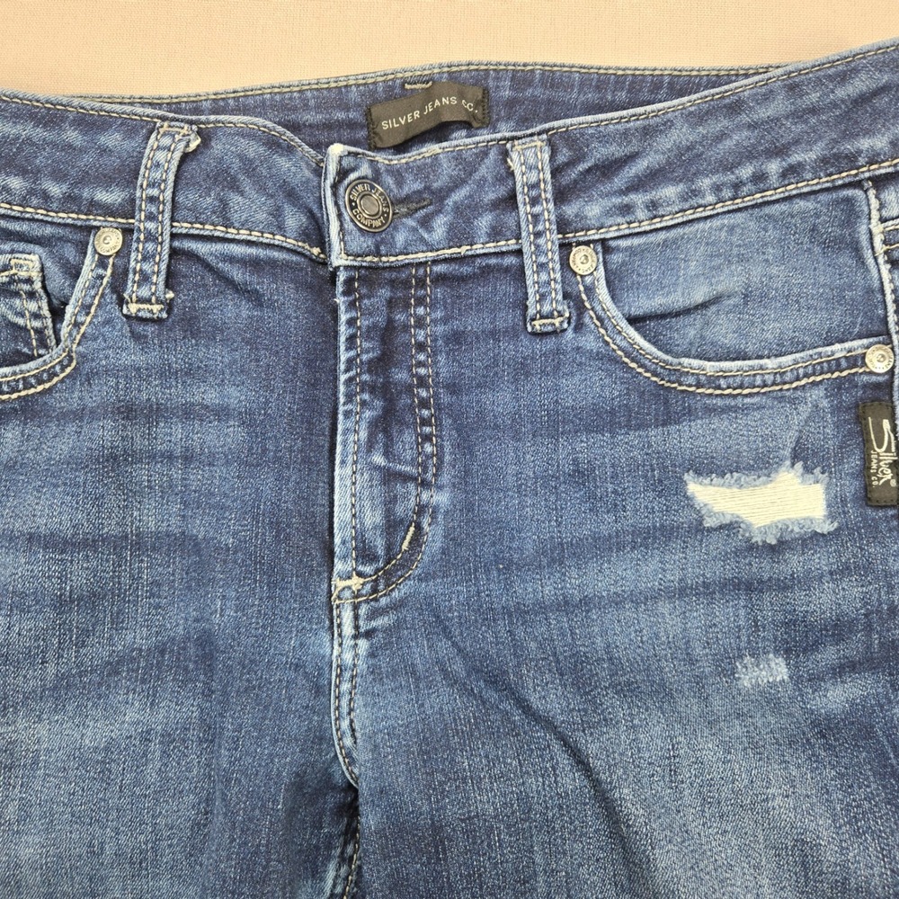 Silver Jeans Co Elyse Skinny Distressed Flap Pocket Blue Denim Women W29 L31 - Picture 6 of 12